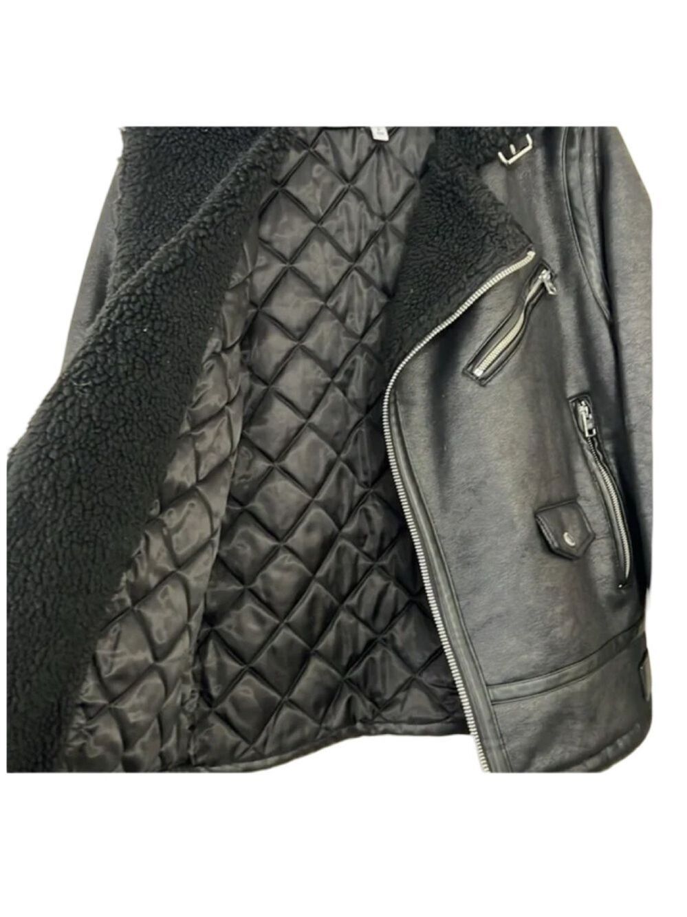 Calvin Klein Black Faux Shearling Motorcycle Jacket NWT Size M - Picture 7 of 12